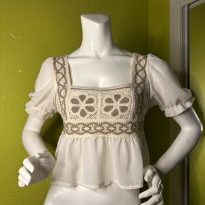 SHEIN Cream “Crocheted” Cropped Blouse